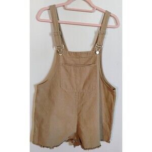 Tallulah Womens Khaki‎ Tan Distressed Overall Shorts, Size M